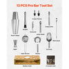 VEVOR Cocktail Shaker Set, 13-Piece Stainless Steel Bar Tools with Bamboo Stand, Boston Bartender Kit Accessories | Mixer Spoon, Muddler, Jigger, Strainer, Liquor Pourers, Ice Scoop, Lemon Zester