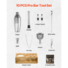VEVOR Cocktail Shaker Set, 10-Piece Stainless Steel Bar Tools with Bamboo Stand, Martini Bartender Kit Accessories | Mixer Spoon, Muddler, Jigger, Strainer, Liquor Pourers, Ice Tong, Corkscrew, Silver