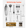VEVOR Cocktail Shaker Set, 18-Piece Stainless Steel Bar Tools with Bamboo Stand, Martini Bartender Kit Accessories | Mixer Spoon, Muddler, Jigger, Strainer, Liquor Pourers, Ice Tong, Corkscrew, Silver