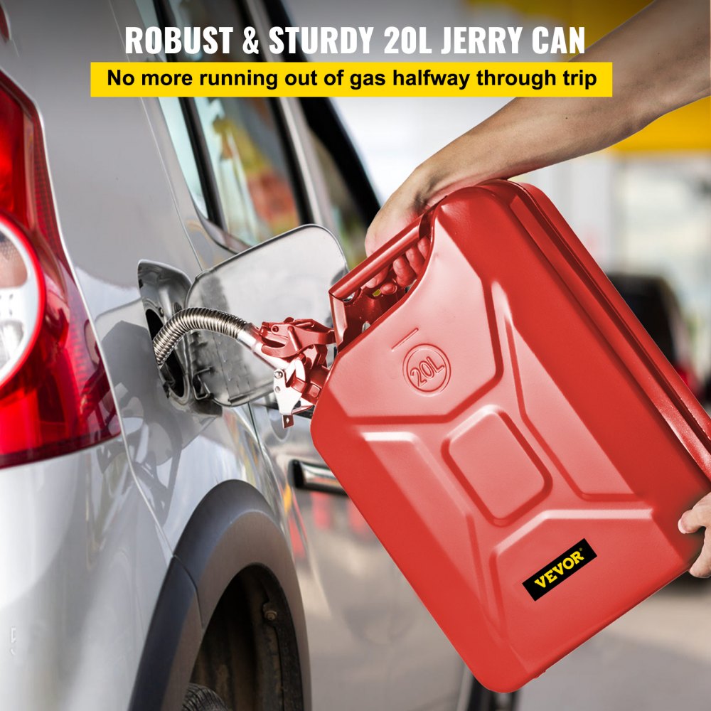VEVOR Jerry Fuel Can, 5.3 Gallon / 20 L Portable Jerry Gas Can with Flexible Spout System, Rustproof ＆ Heat-resistant Steel Fuel Tank for Cars Trucks Equipment, Red
