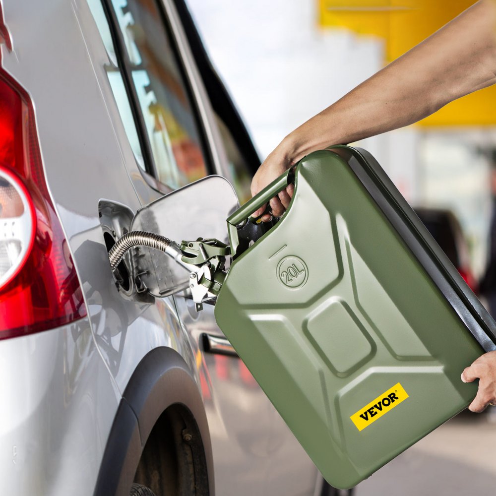 VEVOR Jerry Fuel Can, 5.3 Gallon / 20 L Portable Jerry Gas Can with Flexible Spout System, Rustproof ＆ Heat-resistant Steel Fuel Tank for Cars Trucks Equipment, 2PCS Green