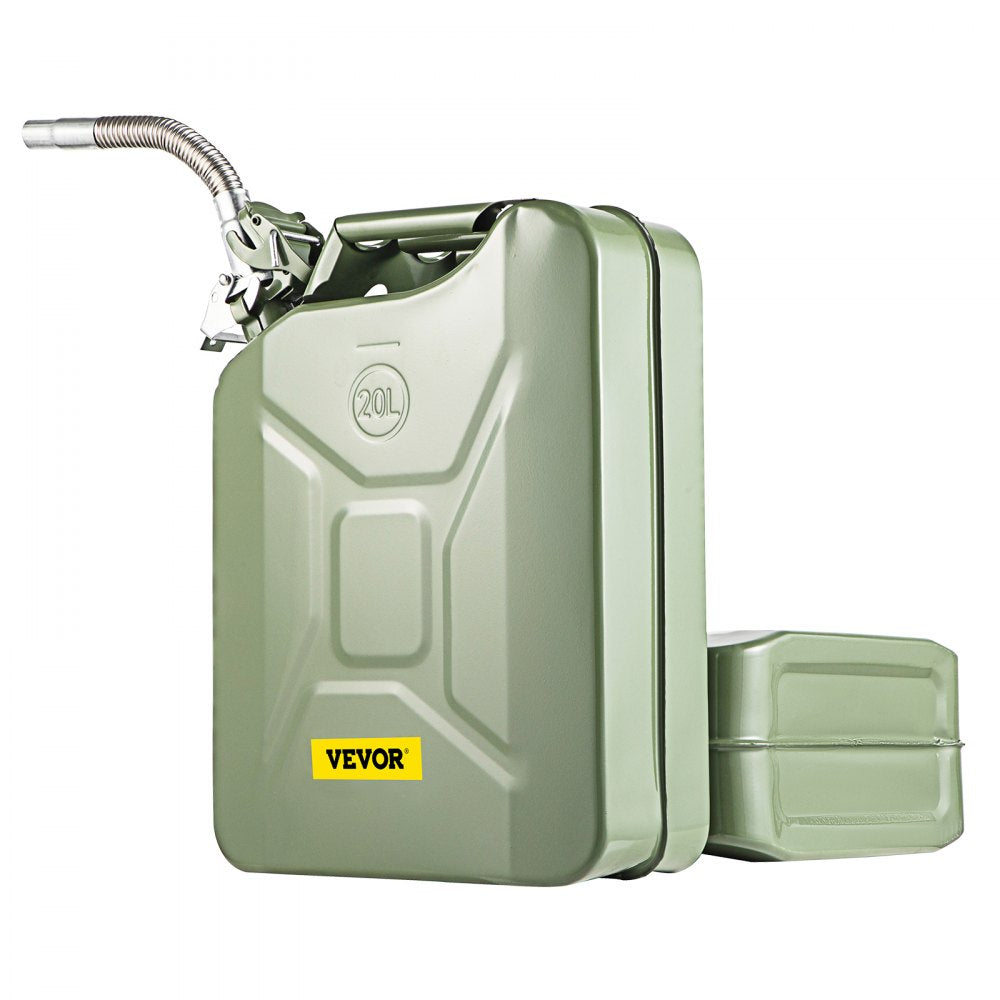VEVOR Jerry Fuel Can, 5.3 Gallon / 20 L Portable Jerry Gas Can with Flexible Spout System, Rustproof ＆ Heat-resistant Steel Fuel Tank for Cars Trucks Equipment, 2PCS Green