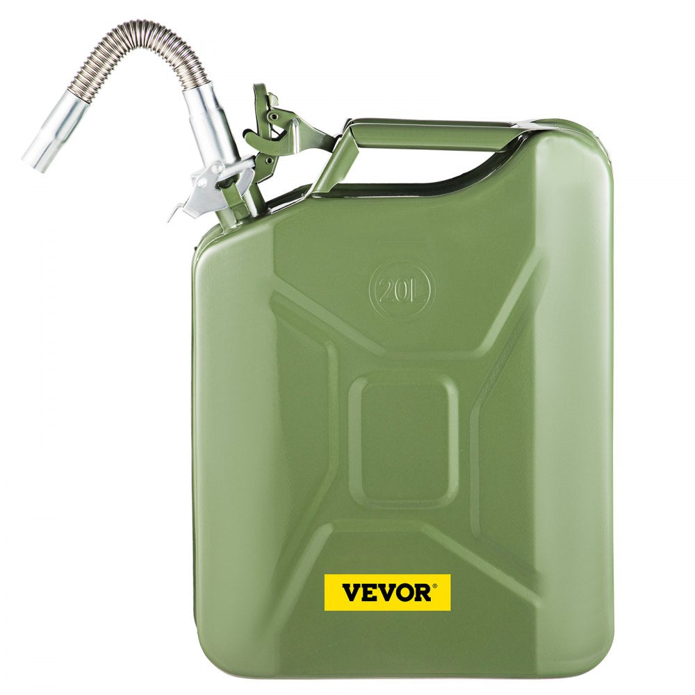 VEVOR Jerry Fuel Can, 5.3 Gallon / 20 L Portable Jerry Gas Can with Flexible Spout System, Rustproof ＆ Heat-resistant Steel Fuel Tank for Cars Trucks Equipment, Green