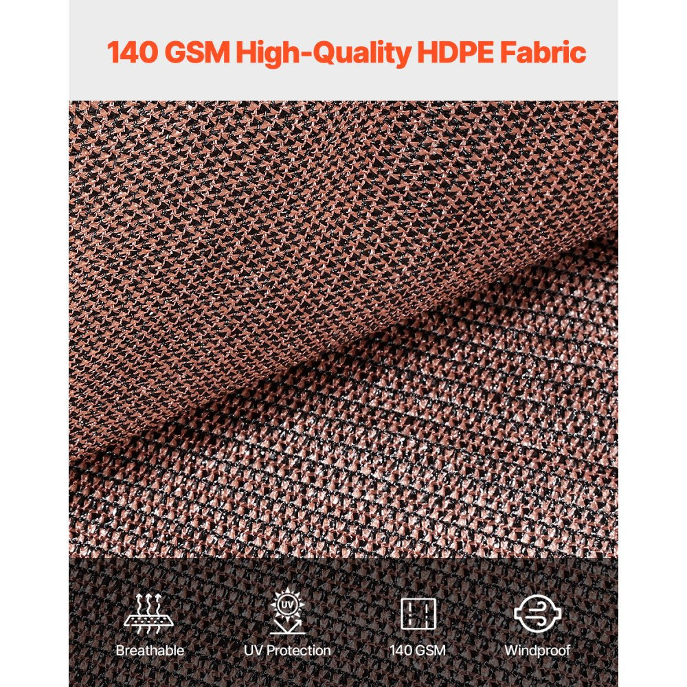 VEVOR 90% Sun Shade Cloth, 10 x 12 ft Pergola Shade Cover with Stainless Steel Grommets, Sun Shades Canopy Privacy Screen with 140 GSM HDPE Material, for Outdoor, Patio, Garden, and Backyard (Brown)