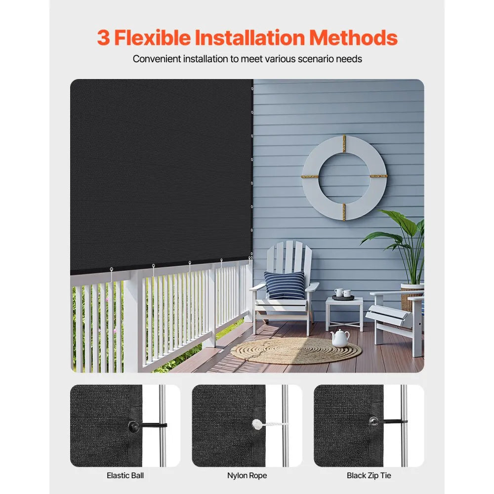 VEVOR 90% Sun Shade Cloth, 8 x 12 ft Pergola Shade Cover with Stainless Steel Grommets, Sun Shades Canopy Privacy Screen with 140 GSM HDPE Material, for Outdoor, Patio, Garden, and Backyard (Black)