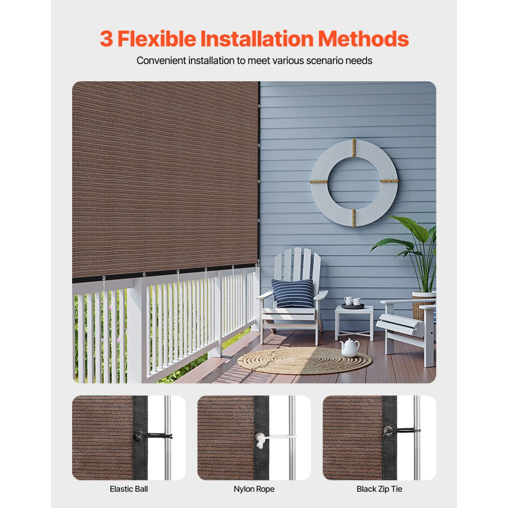 VEVOR 90% Sun Shade Cloth, 8 x 12 ft Pergola Shade Cover with Stainless Steel Grommets, Sun Shades Canopy Privacy Screen with 140 GSM HDPE Material, for Outdoor, Patio, Garden, and Backyard (Brown)