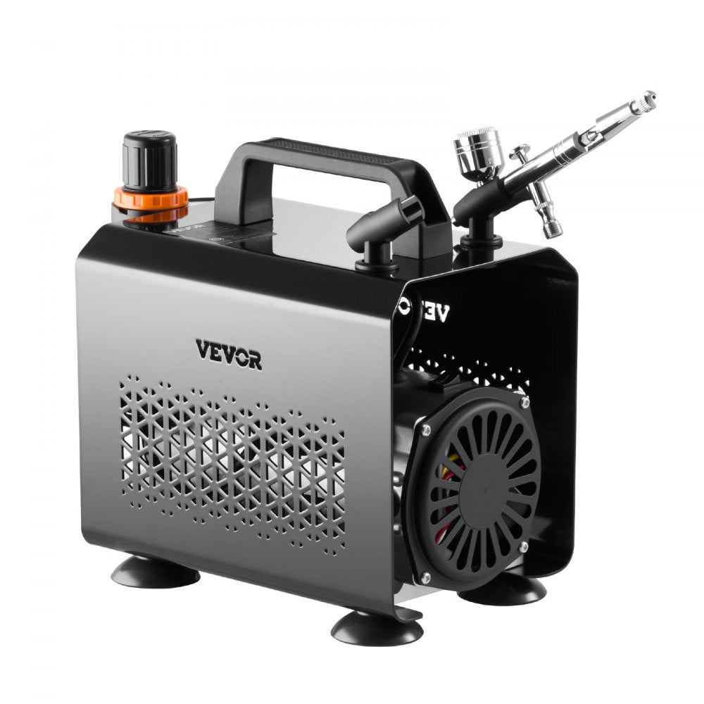 VEVOR Airbrush Kit, 1/6 HP, Air Brush Kit with Air Compressor, 1 Dual-Action Professional Airbrush with 3 Tips, Hose, Acrylic Paint, Brush, Low Noise, for Cake Decorating, Model Painting, Nail Art