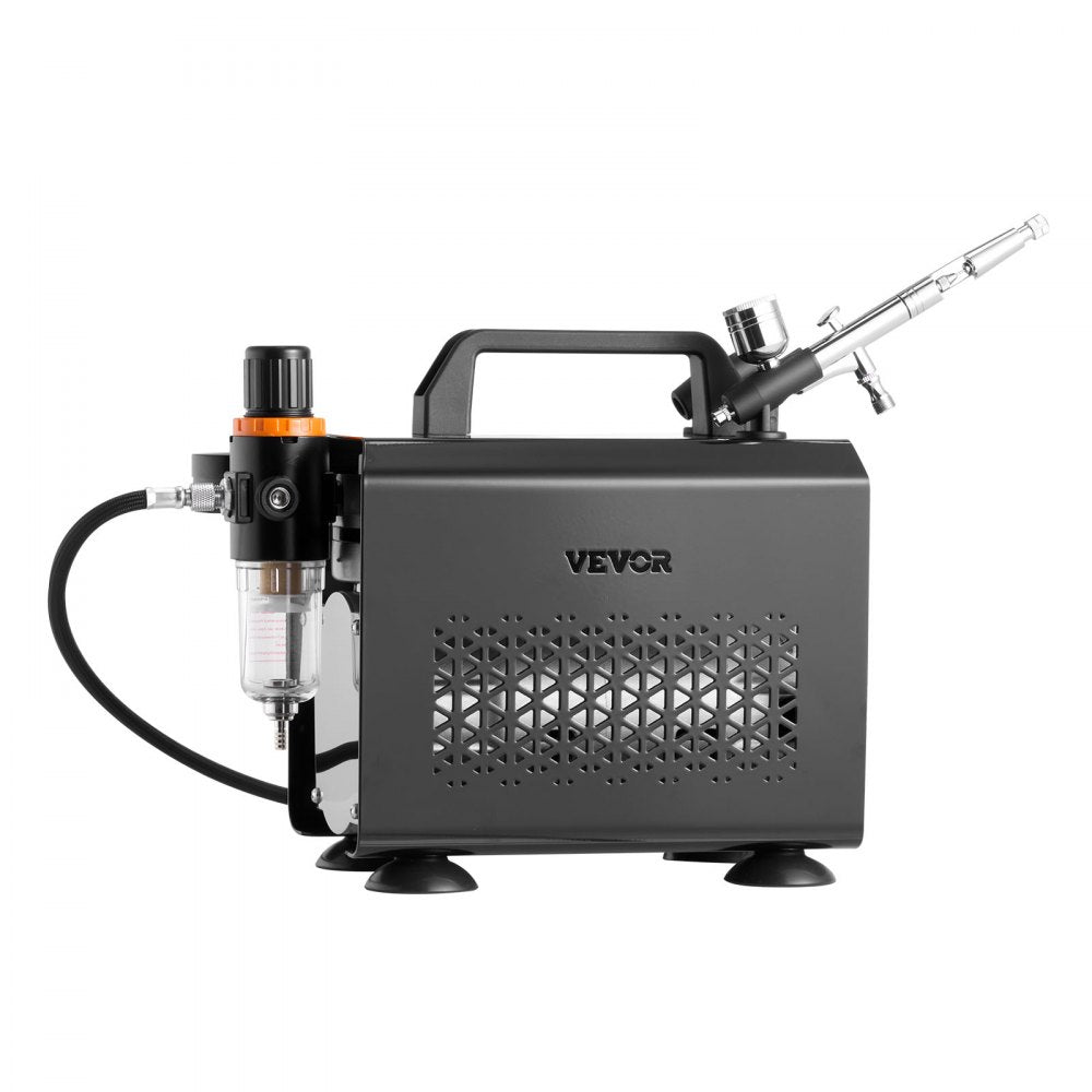 VEVOR Airbrush Kit, 1/6 HP, Air Brush Kit with Air Compressor, 1 Dual-Action Professional Airbrush with 3 Tips, Hose, Acrylic Paint, Brush, Low Noise, for Cake Decorating, Model Painting, Nail Art