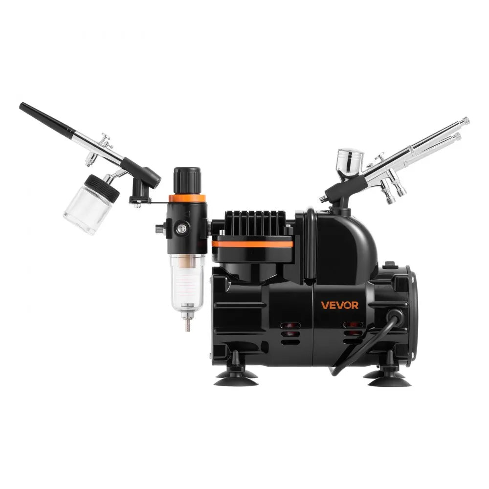 VEVOR Airbrush Kit, 1/6 HP, Air Brush Kit with Air Compressor, 3 Dual-Action Professional Airbrushes with 3 Tips, Hose, Acrylic Paint, Brush, Low Noise, for Cake Decorating, Model Painting, Nail Art