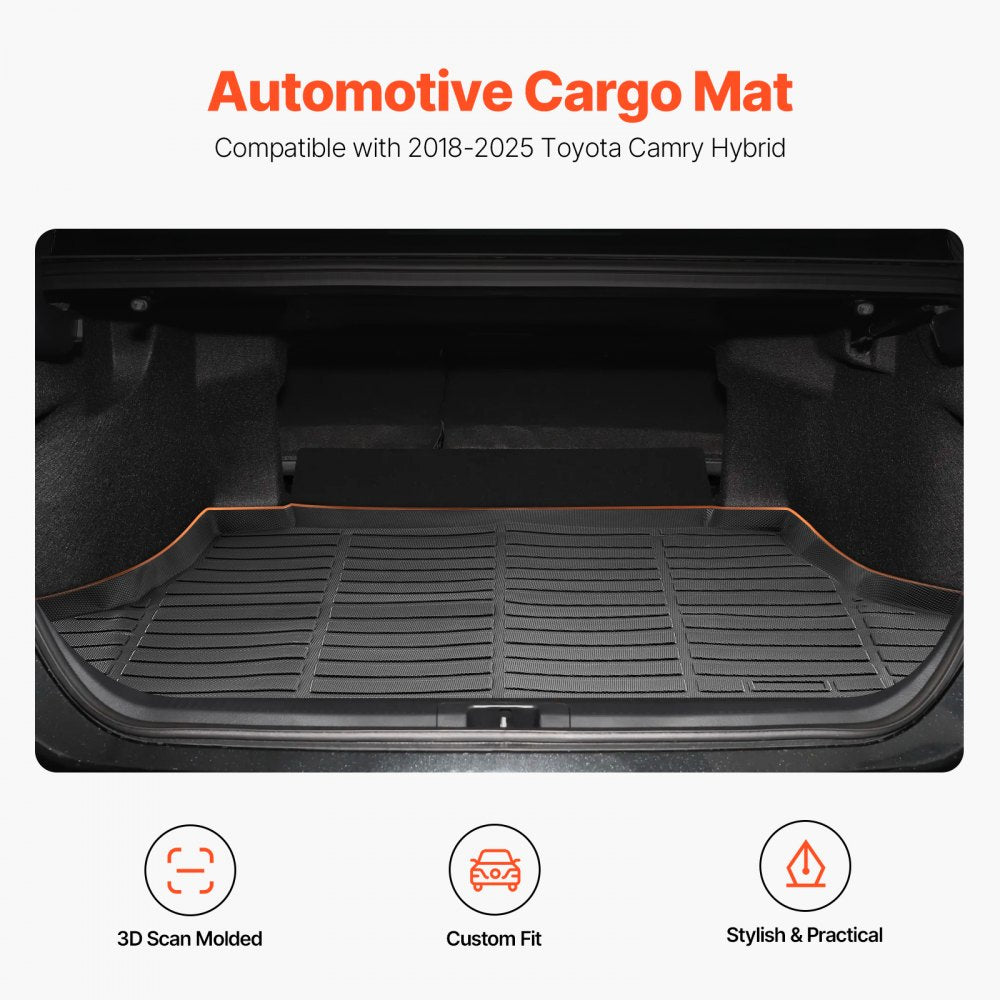 VEVOR Cargo Mat Compatible with Toyota Camry Hybrid 2018-2025, Precise Fit Odorless Durable Trunk Mat, TPE Trunk Protector Replacement, Black (1PCS)