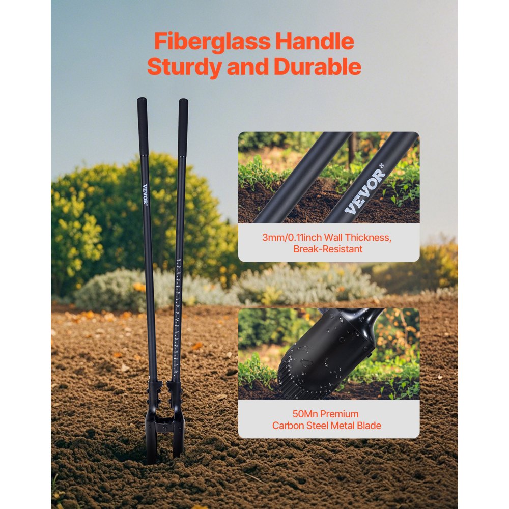 VEVOR Post Hole Digger, Heavy Duty Post Hole Digger with Fiberglass Handle, Manual Hole Digger with Scale Markings and Metal Blade, Post Hole Digger Tool for Digging Gardening and Outdoors, 57.5-Inch
