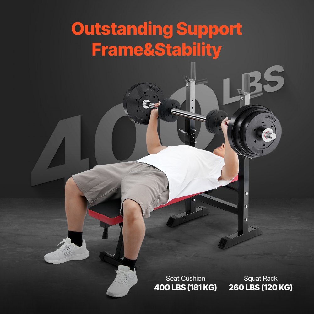 VEVOR Weight Bench, Adjustable Weight Bench for Full Body Workout, 400lbs Exercise Sit up Bench for Home Gym Strength Training, Weight Bench Press with Quick Folding and Fast Adjustment