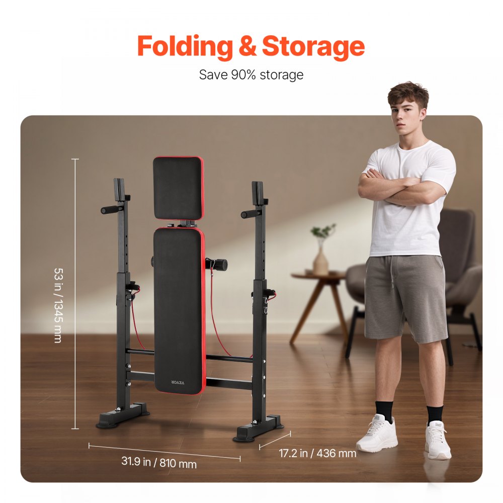 VEVOR 6-in-1 Weight Bench Set, 600lbs Adjustable Workout Bench Press, Exercise Sit up Bench for Home Gym Strength Training, Quick Folding Incline Decline Flat Bench