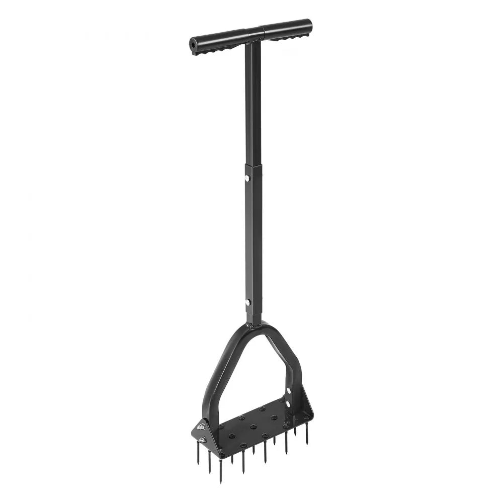 VEVOR Lawn Aerator, 9.2 in Manual Core Aerator Tool with 15 Iron Spikes, Long Handle & Wide Plate, Heavy Duty Grass Aeration Tool, Yard Aerators for Compacted Hardened Soil Lawn Aeration