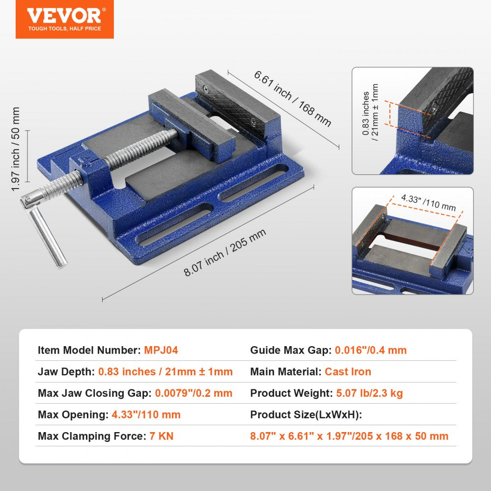 VEVOR Drill Clamp, 4" Sturdy Workshop Vise, Compact Bench Clamp for Drilling, 6.6" Width, 4.33" Opening, Ideal for Milling, Woodworking, Equipment Upkeep