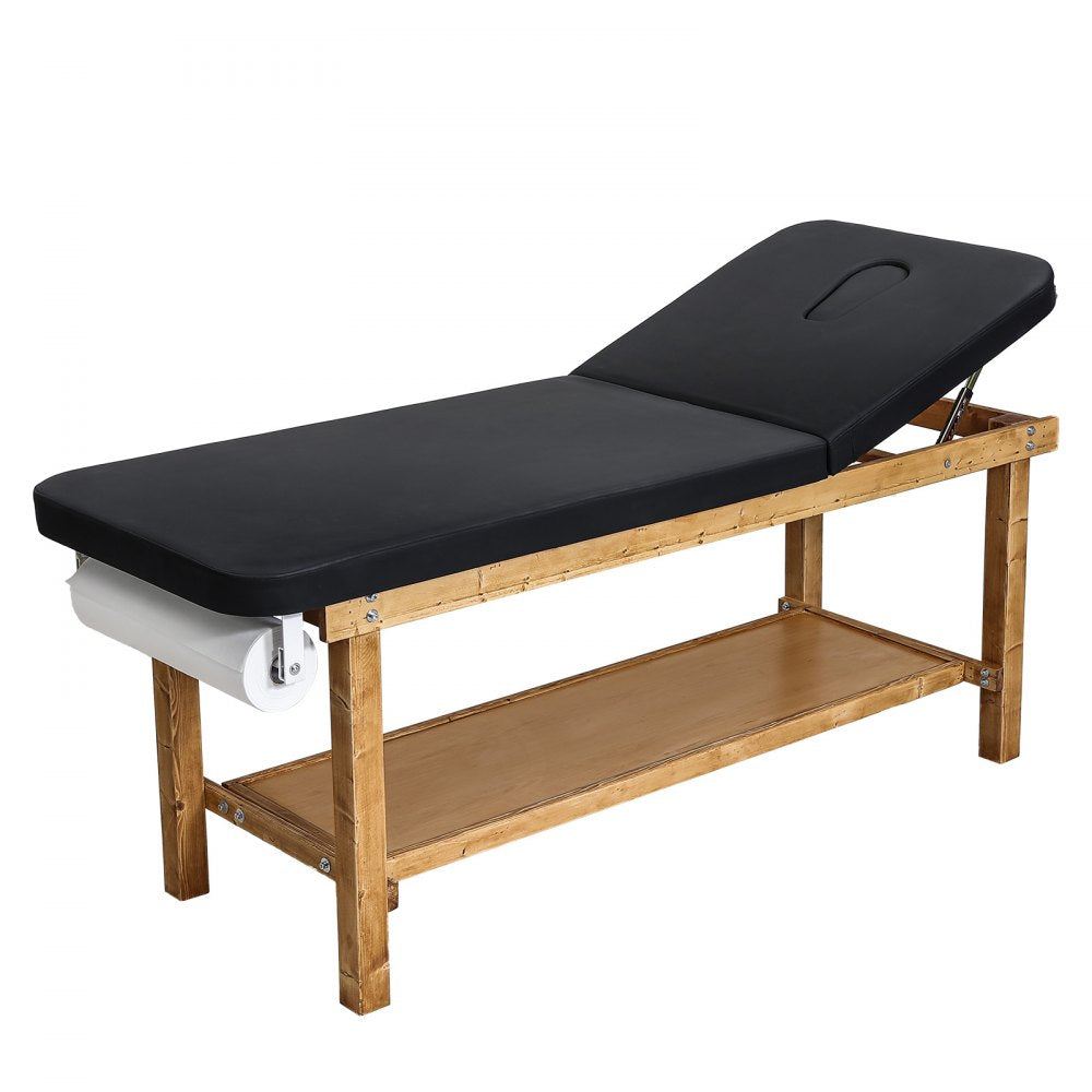 VEVOR Medical Exam Table, Wooden Framed Medical Examination Bed, Physical Therapy Exam Table with Adjustable Backrest, Storage Shelf & Paper Roll Dispenser for Hospitals Clinics Rehab Centers, 500LBS