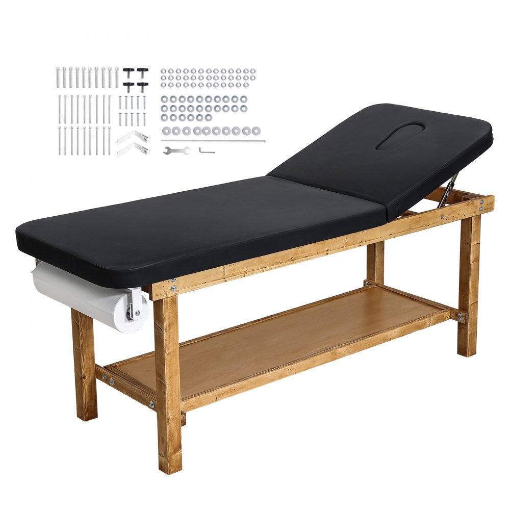 VEVOR Medical Exam Table, Wooden Framed Medical Examination Bed, Physical Therapy Exam Table with Adjustable Backrest, Storage Shelf & Paper Roll Dispenser for Hospitals Clinics Rehab Centers, 500LBS