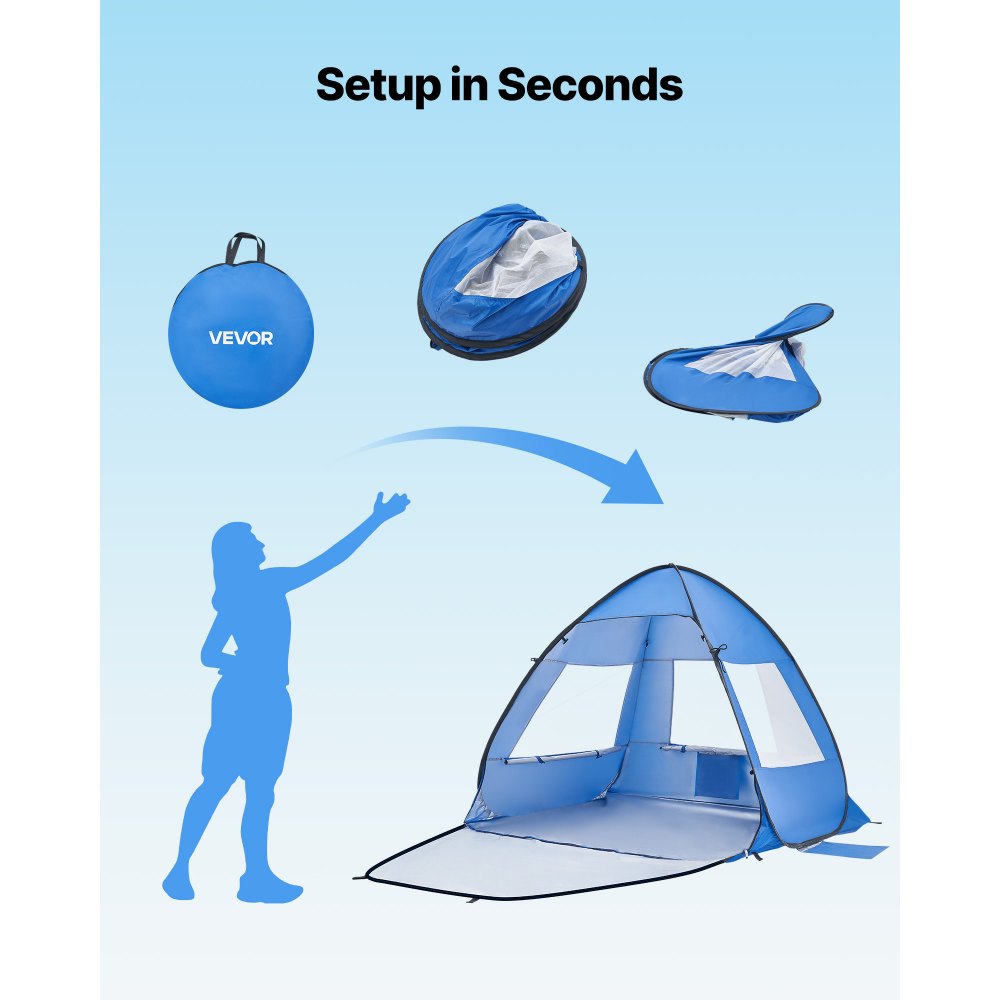 VEVOR Beach Tent Sun Shelter for 2 Person, UPF 50+ Protection, Portable Sun Shade Canopy with Carrying Bag & Sand Pockets, Lightweight and Easy Setup Beach Umbrella for Camping Fishing Outdoor Picnic