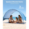 VEVOR Beach Tent Sun Shelter for 3 Person, UPF 50+ Protection, Portable Sun Shade Canopy with Carrying Bag & Ground Stakes, Lightweight and Easy Setup Beach Umbrella for Camping Fishing Outdoor Picnic