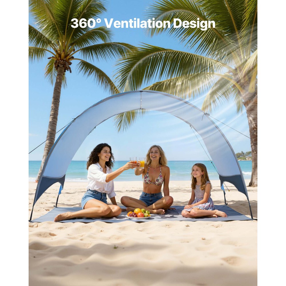 VEVOR Beach Tent Sun Shelter for 3 Person, UPF 50+ Protection, Portable Sun Shade Canopy with Carrying Bag & Ground Stakes, Lightweight and Easy Setup Beach Umbrella for Camping Fishing Outdoor Picnic