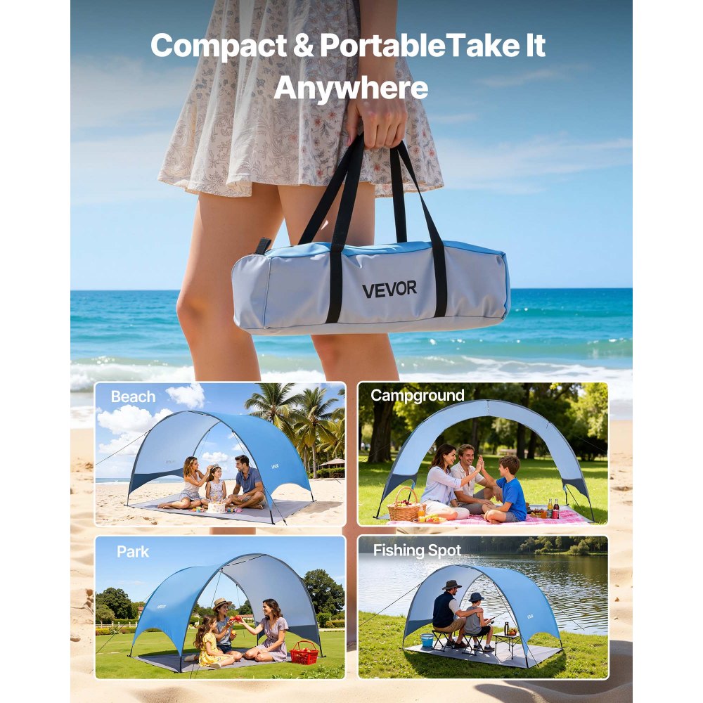 VEVOR Beach Tent Sun Shelter for 3 Person, UPF 50+ Protection, Portable Sun Shade Canopy with Carrying Bag & Ground Stakes, Lightweight and Easy Setup Beach Umbrella for Camping Fishing Outdoor Picnic