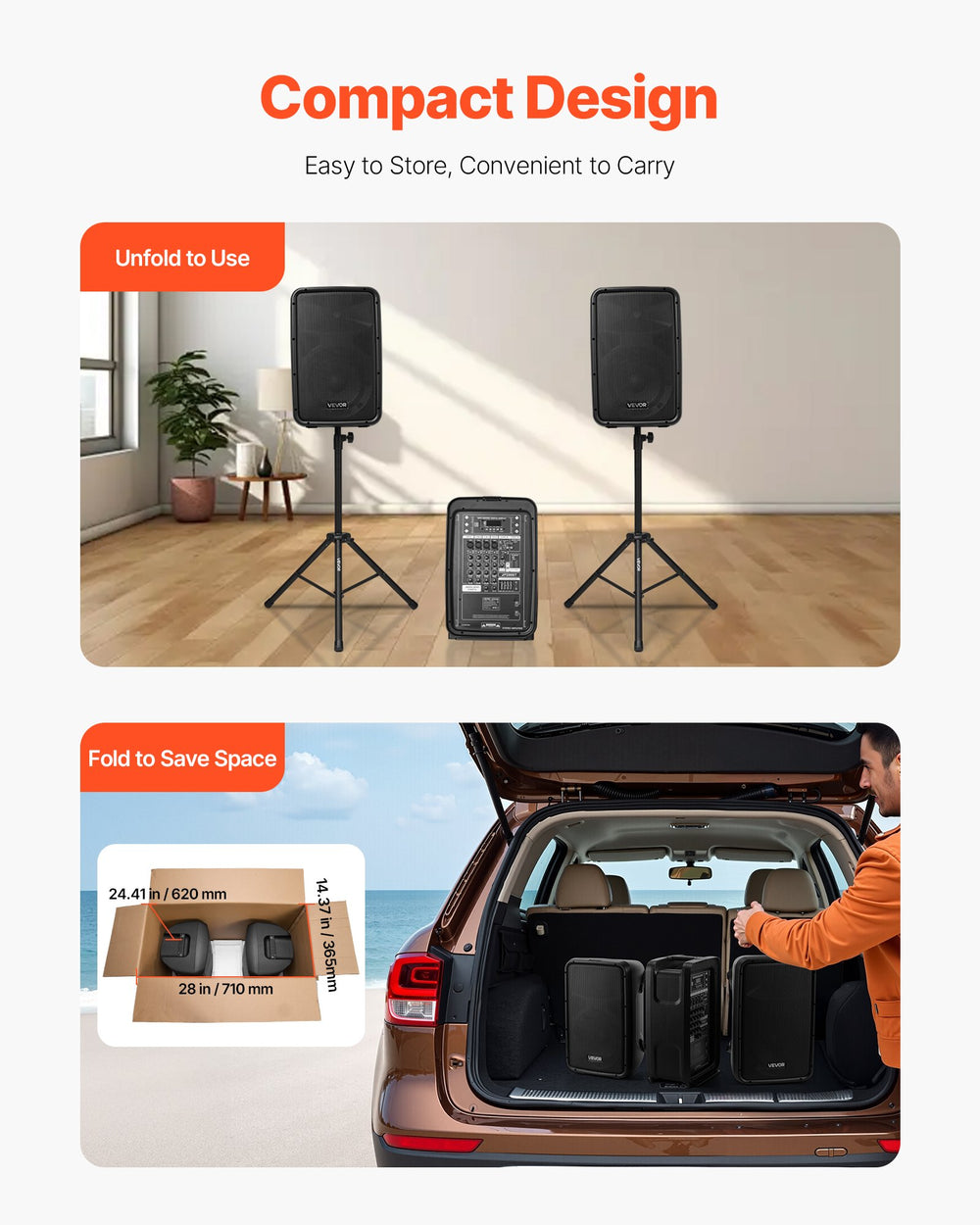 VEVOR Portable PA System - compact design and storage/carry illustration