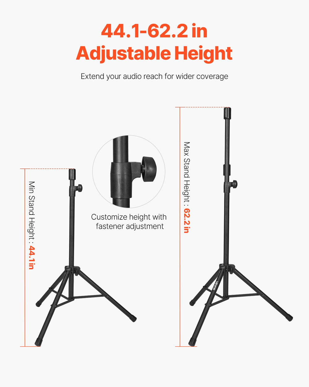 VEVOR Portable PA System - adjustable stand height (44.1 to 62.2 in)
