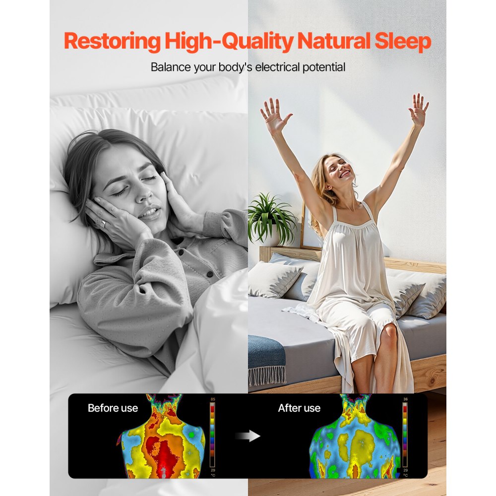 VEVOR Grounding Sheets, Queen Size, 95% Cotton + 5% Pure Silver Fiber, Earth Grounded Fitted Bed Sheets, with Grounding Cord & Tester, for Improved Sleep & Wellness (Gray, Queen - 60 x 80 x 13 in)