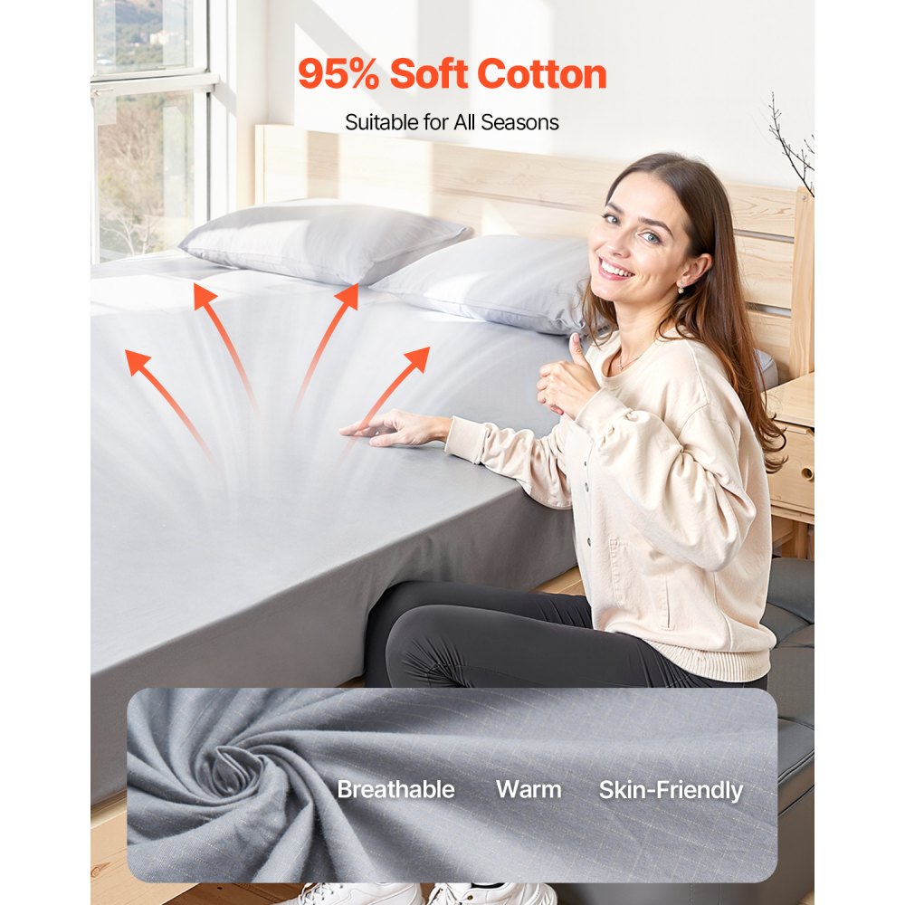 VEVOR Grounding Sheets, King Size, 95% Cotton + 5% Pure Silver Fiber, Earth Grounded Fitted Bed Sheets, with Grounding Cord & Tester, for Improved Sleep & Wellness (Gray, King - 78 x 80 x 13 in)