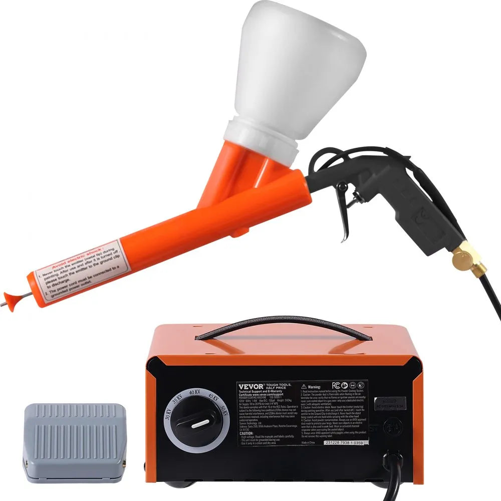 VEVOR Powder Coating System, 50KV Electrostatic Output Powder Coating Kit with Foot Switch, Spray Gun, Nozzles and Powder Cups, Powder Coating Equipment for Home DIY and Commercial Production