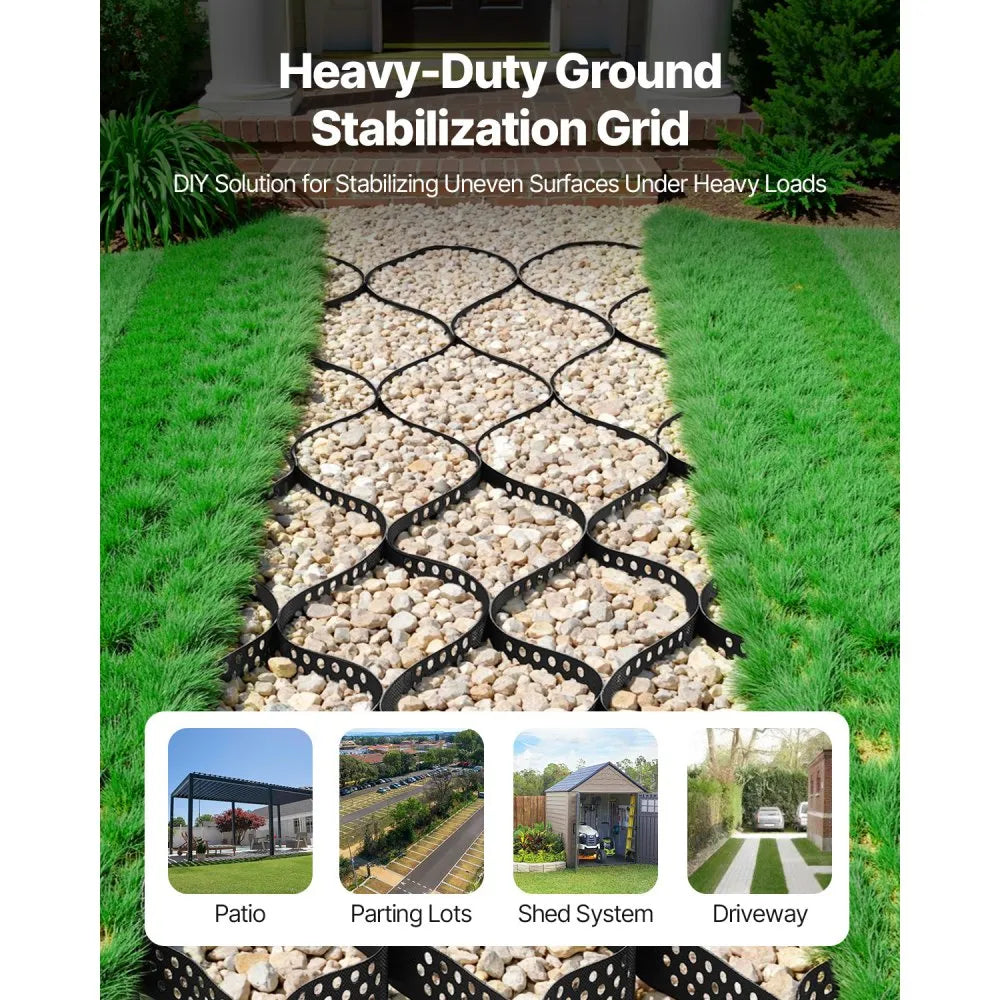 VEVOR Gravel Grid, 2 Inch Depth, 16.4 x 6.5 FT / 5000 x 1980 mm, 1880 LBS Per Sq ft Grass Ground Retainer, Permeable Geo Grids Driveway Stabilization, for Garden, Patio, Walkway, RV Parking Slopes