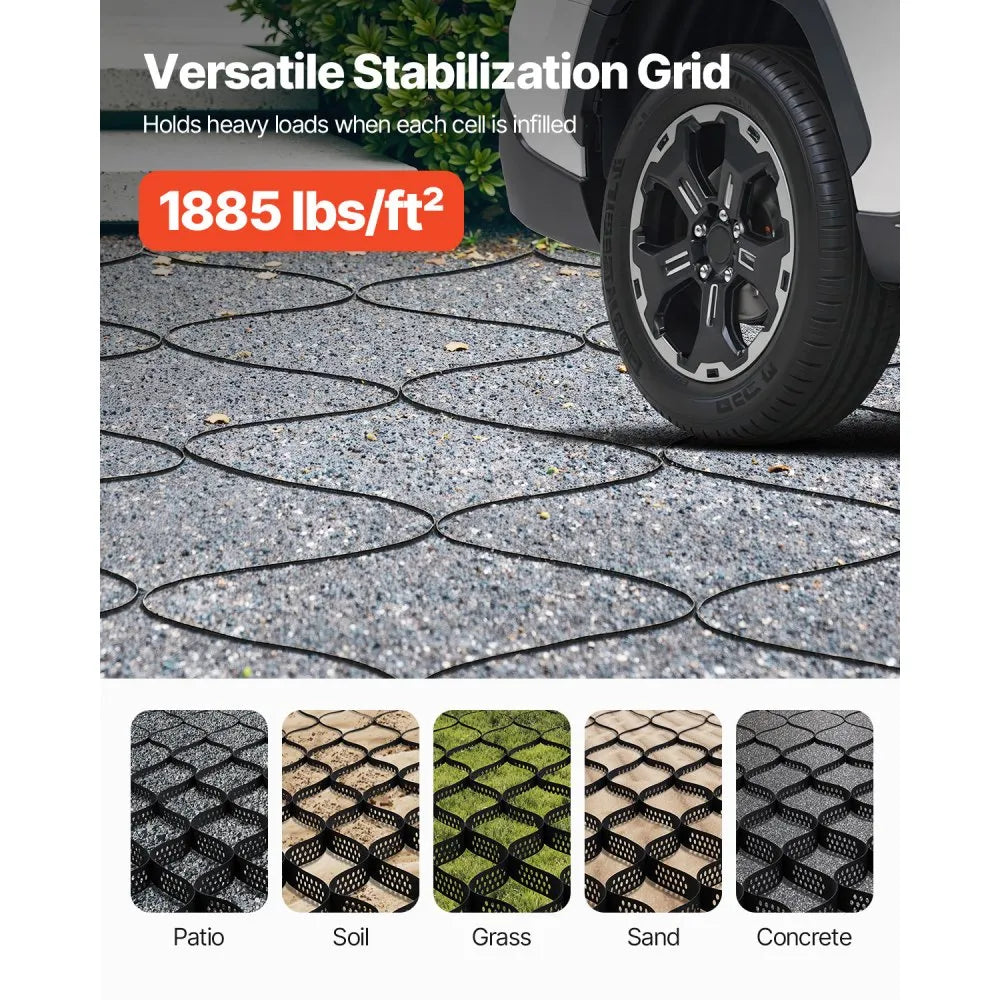 VEVOR Gravel Grid, 2 Inch Depth, 16.4 x 6.5 FT / 5000 x 1980 mm, 1880 LBS Per Sq ft Grass Ground Retainer, Permeable Geo Grids Driveway Stabilization, for Garden, Patio, Walkway, RV Parking Slopes