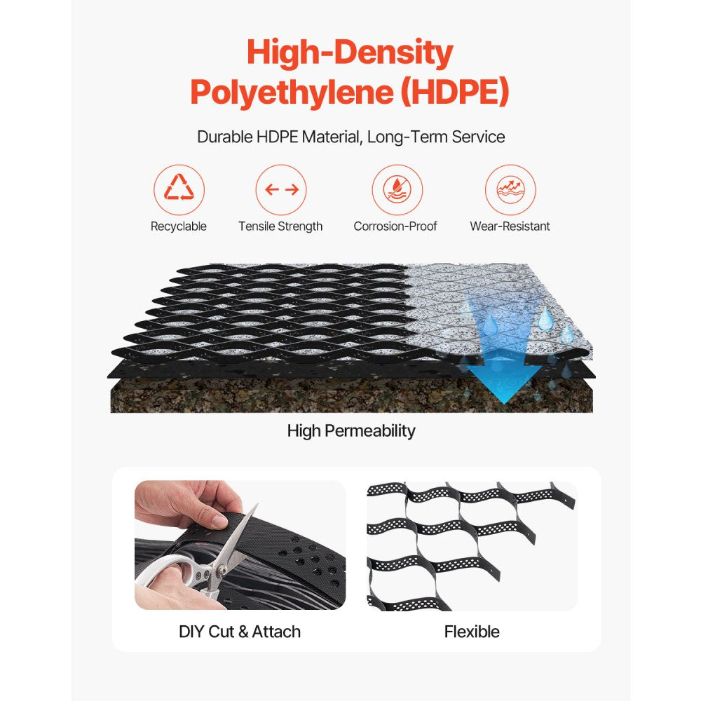 VEVOR Gravel Grid, 2 Inch Depth, 17.06 x 8.86 FT / 5200 x 2700 mm, 1880 LBS Per Sq ft Grass Ground Retainer, Permeable Geo Grids Driveway Stabilization, for Garden, Patio, Walkway, RV Parking Slopes