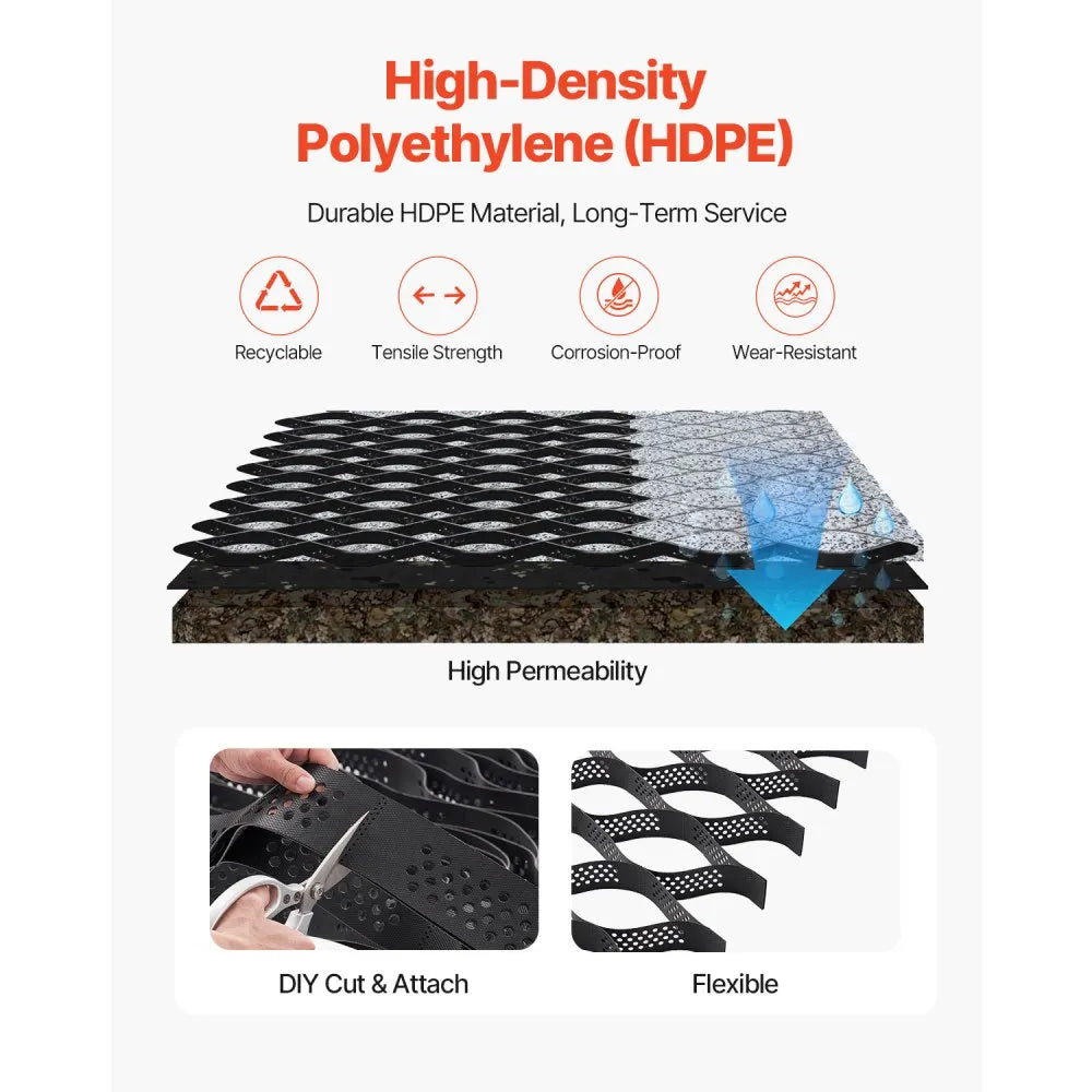 VEVOR Gravel Grid, 3 Inch Depth, 17.06 x 8.86 FT / 5200 x 2700 mm, 1880 LBS Per Sq ft Grass Ground Retainer, Permeable Geo Grids Driveway Stabilization, for Garden, Patio, Walkway, RV Parking Slopes