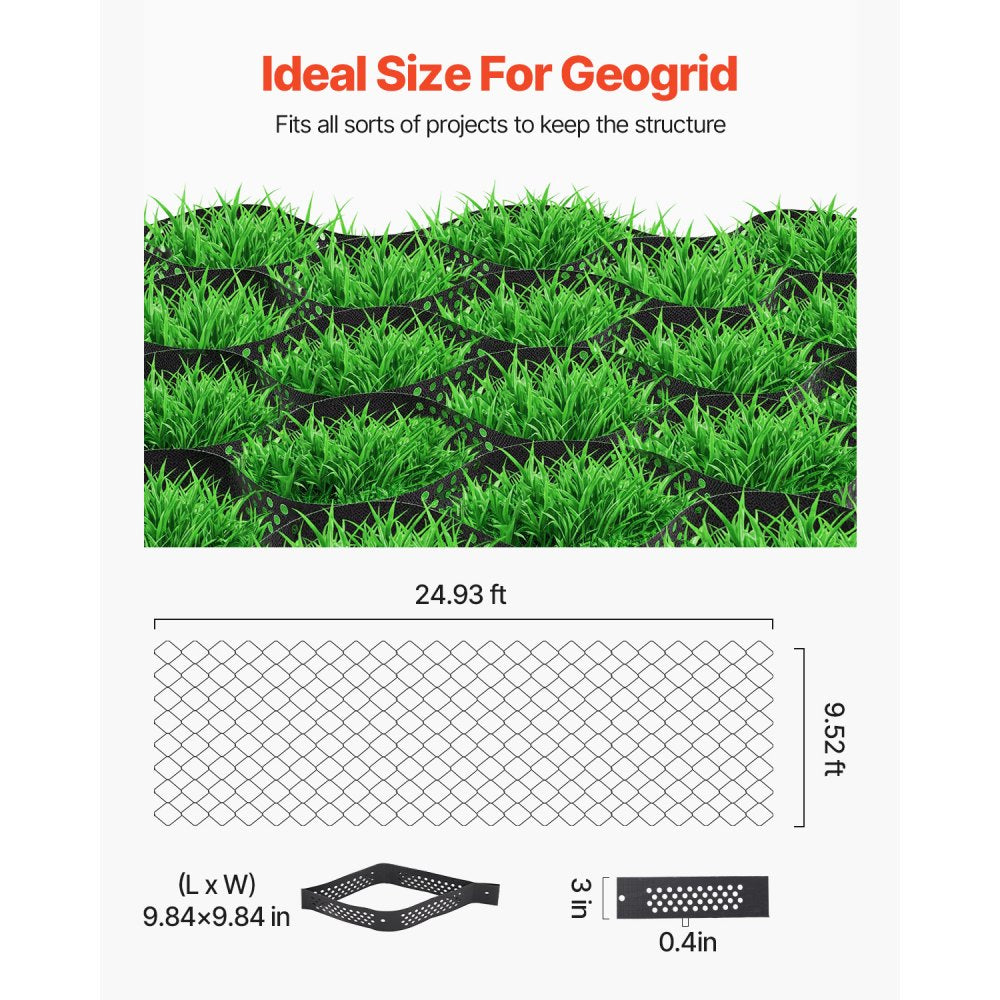 VEVOR Gravel Grid, 3 Inch Depth, 24.93 x 9.52 FT / 7600 x 2900 mm, 1880 LBS Per Sq ft Grass Ground Retainer, Permeable Geo Grids Driveway Stabilization, for Garden, Patio, Walkway, RV Parking Slopes