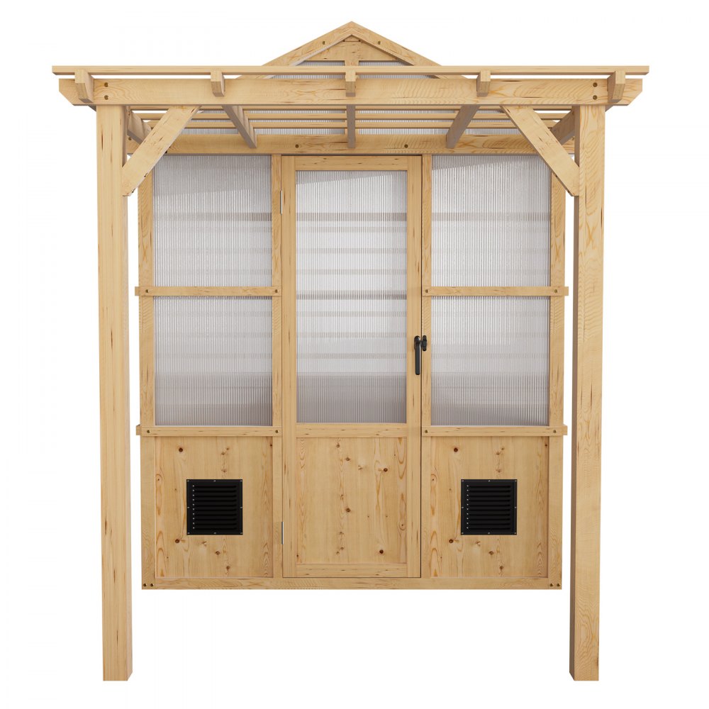 VEVOR Wooden Greenhouse 6'x12' Fir Wood Walk-In Greenhouse Kit with Pergola, for Outdoor Garden Backyard, Heavy Duty Green House with Polycarbonate Panels, Foldable Shelves, Tool Rails & Lockable Door