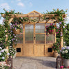 VEVOR Wooden Greenhouse 8'x14' Fir Wood Walk-In Greenhouse Kit with Pergola, for Outdoor Garden Backyard, Heavy Duty Green House with Polycarbonate Panels, Foldable Shelves, Tool Rails & Lockable Door