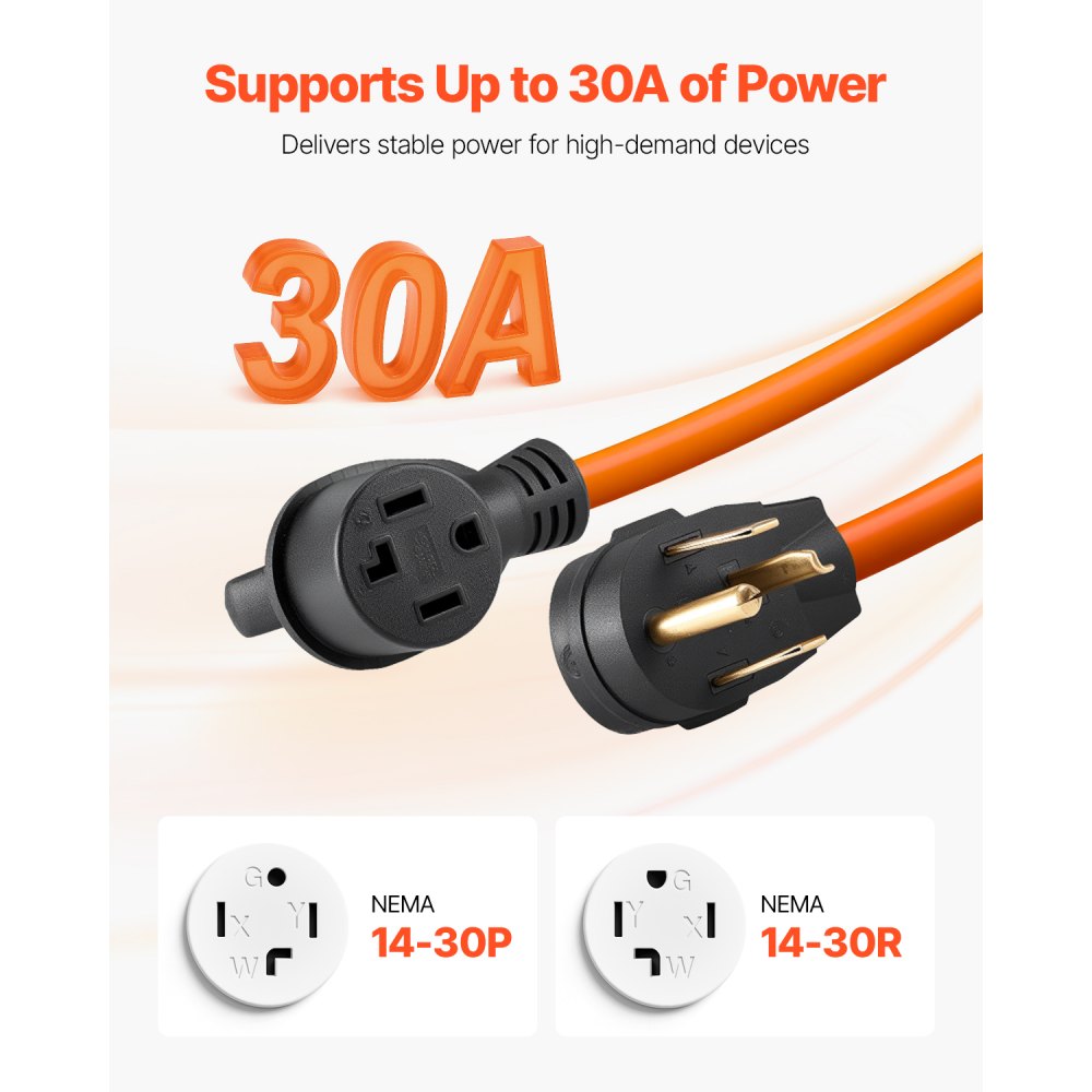VEVOR 10 ft Dryer Extension Cord, 4-Prong NEMA 14-30P to 14-30R Dryer Cord, 125V/250V, STW 10AWG/4C, 30A, Pure Copper Wire Cable with Black Non-woven Bag and PVC Cable Tie, for Outdoor & Indoor Use
