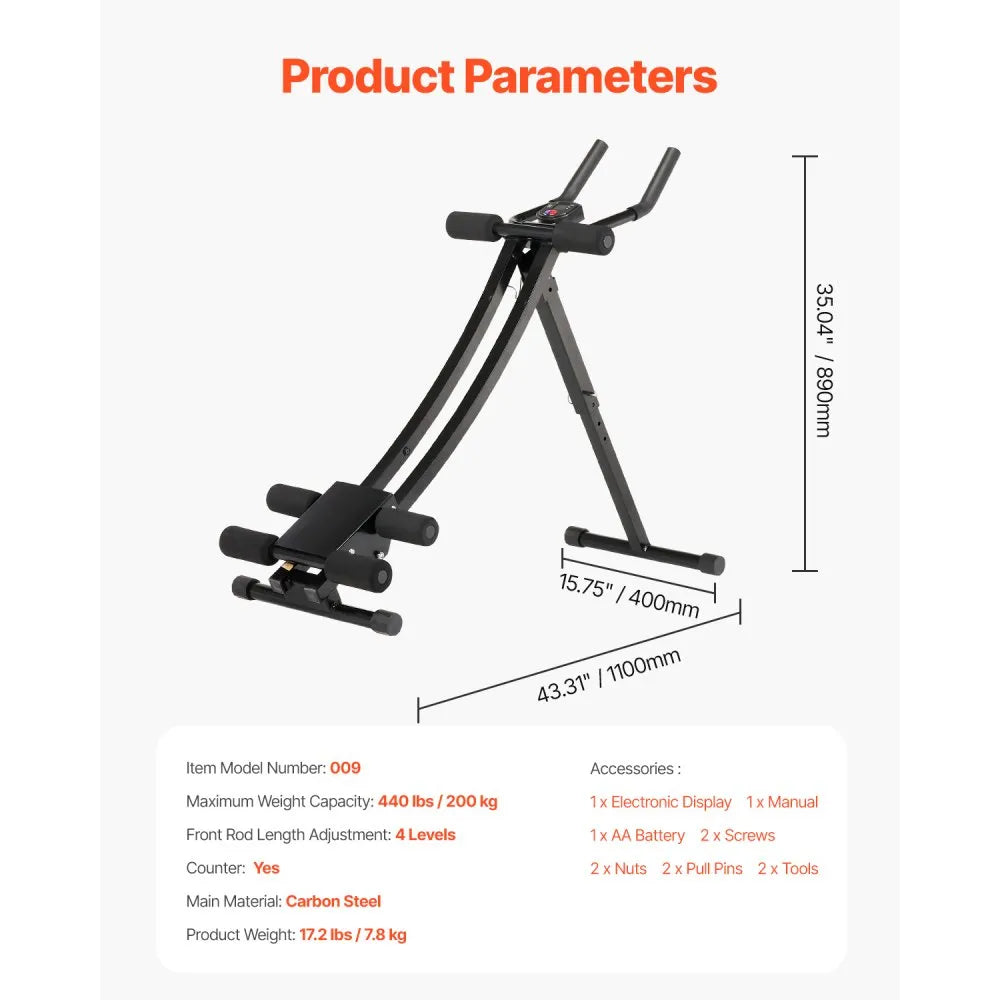 VEVOR AB Workout Machine, Ab Workout Equipment at Home Gym, Core & Abdominal Trainers for Women, 440 lbs Weight Capacity Strength Training Ab Cruncher, Foldable Adjustable Fitness Exerciser