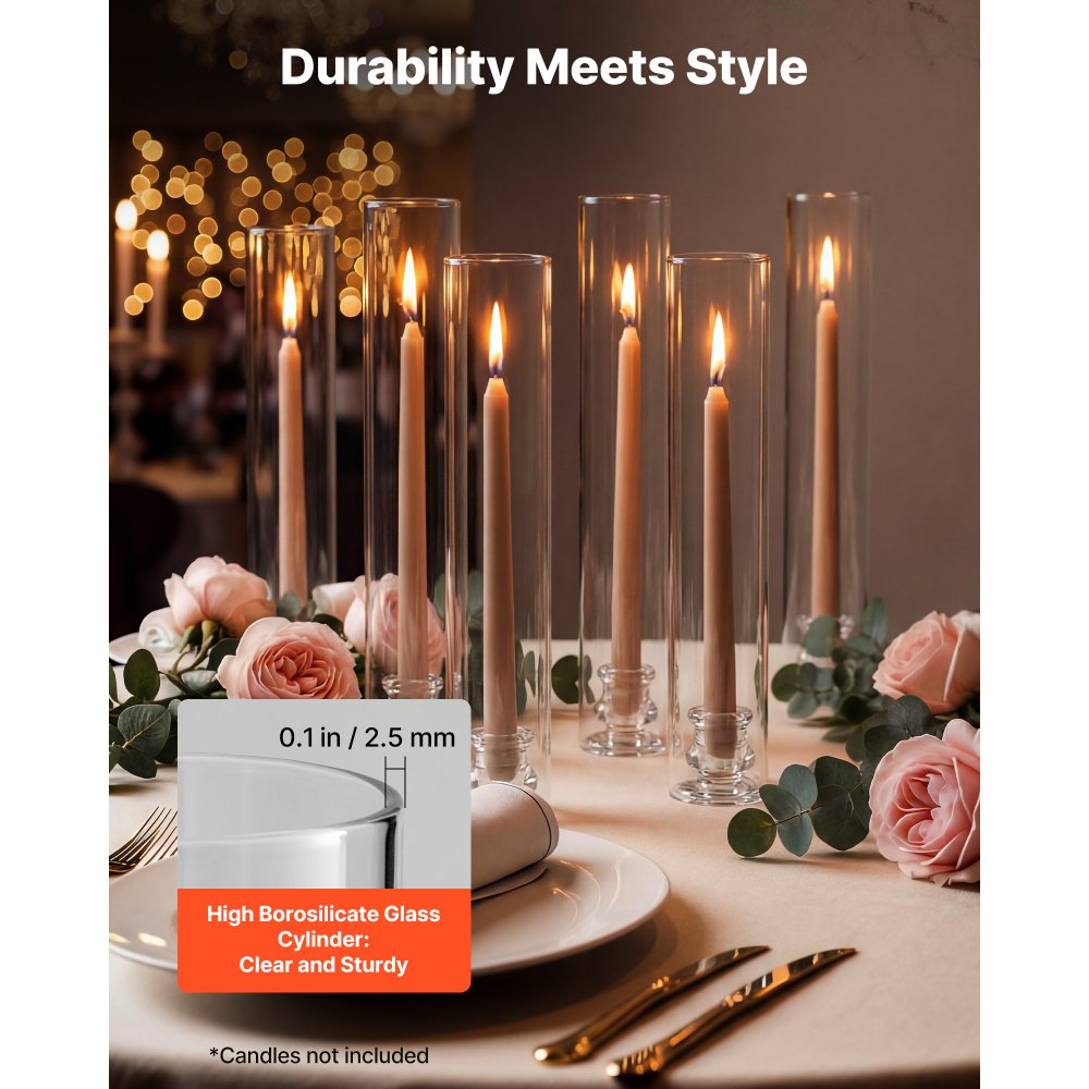 VEVOR Hurricane Candle Holders Set of 24, Φ2.56 x 13.78 in Tall Clear Glass Cylinder Candleholder Sleeve, High Borosilicate Glass, Wind Protection for Wedding, Table Centerpiece, Party, Home Decor