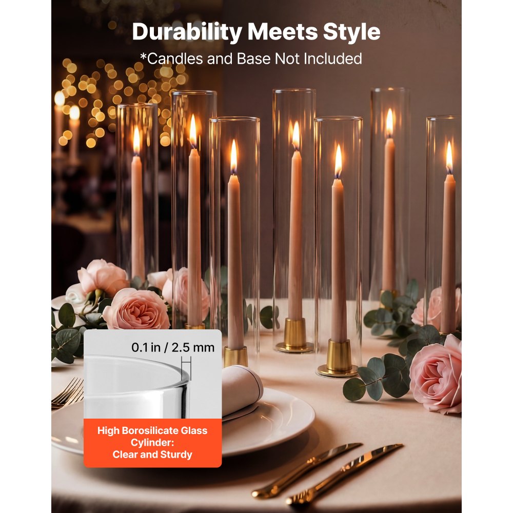 VEVOR Hurricane Glass Cylinders Set of 24, Φ2.56 x 13.78 in Tall Clear Glass Candle Covers, High Borosilicate Glass Sleeves for Pillar Candles, Wedding Centerpieces, Home Decor, Party, Wind Protection