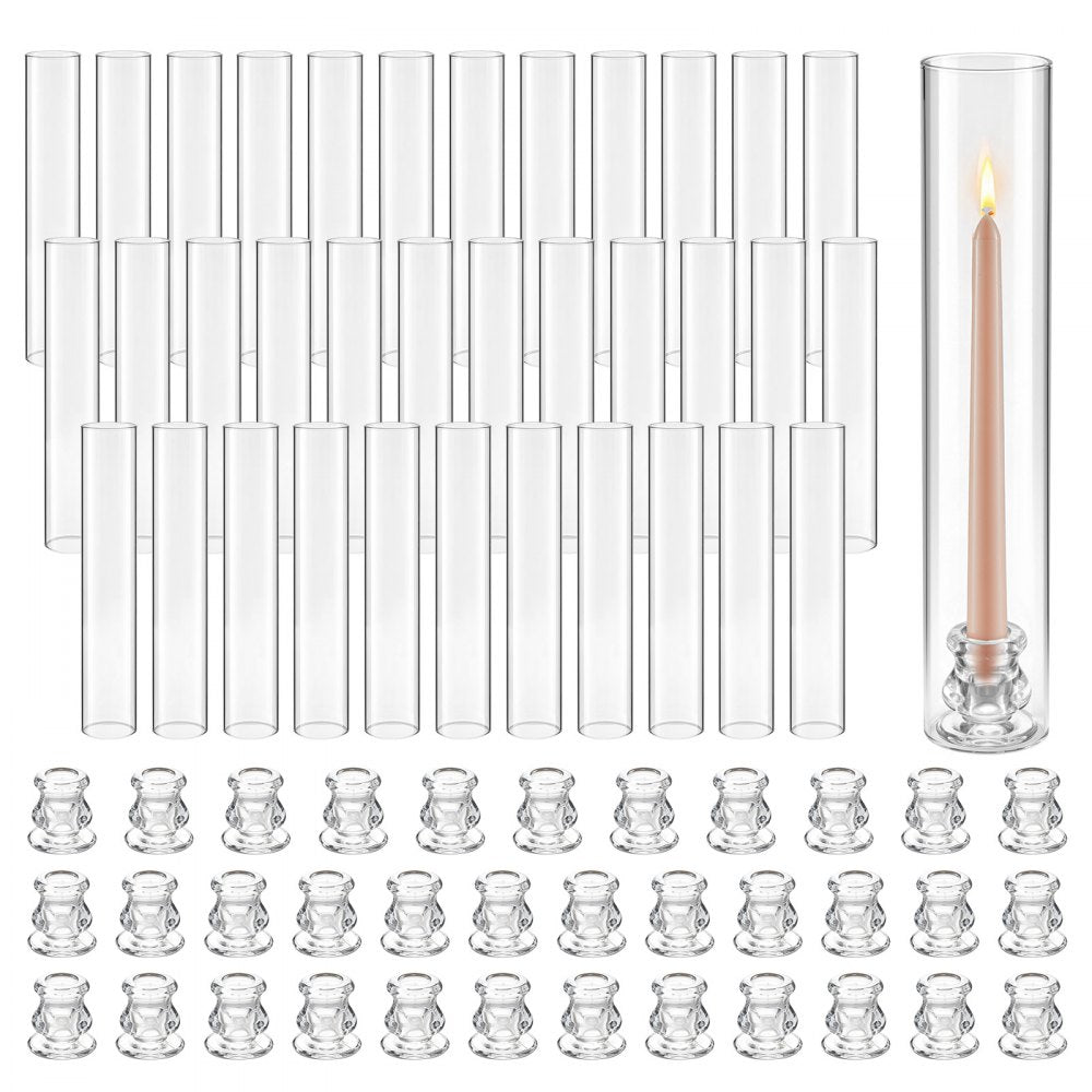 VEVOR Hurricane Candle Holders Set of 36, Φ2.56 x 13.78 in Tall Clear Glass Cylinder Candleholder Sleeve, High Borosilicate Glass, Wind Protection for Wedding, Table Centerpiece, Party, Home Decor