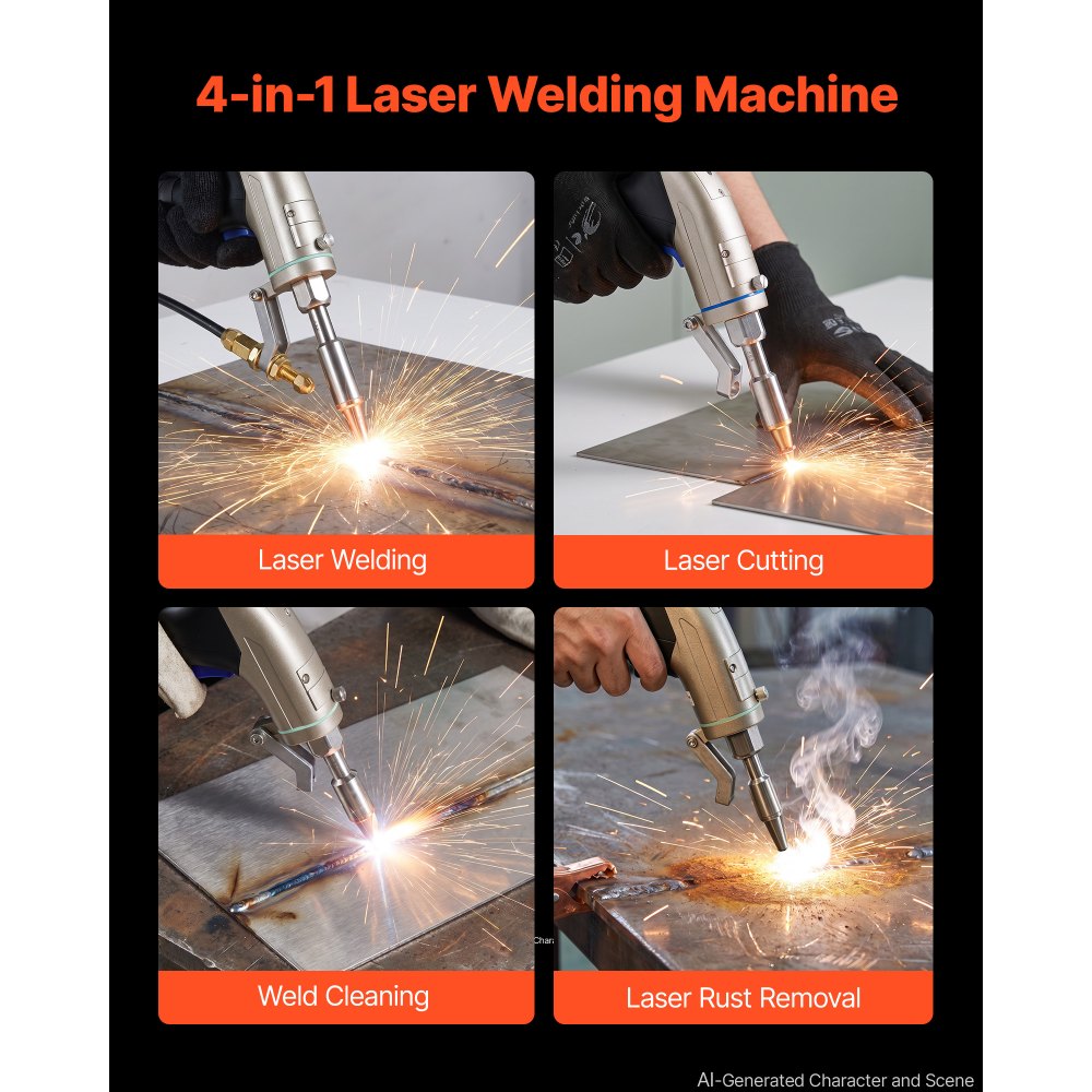 VEVOR 1200W 4-in-1 Laser Welder, Cutter, Rust Remover & Weld Cleaner, Multi-Functional Laser Welding Cutting Machine with Complete Accessories & Air Cooling for Workshops, 198–242V Single-Phase