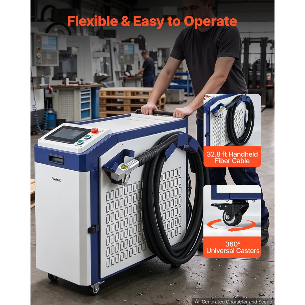 VEVOR Laser Cleaning Machine, 1500W Laser Cleaner for Metal Rust & Paint, Powerful Oil Stains Cleaning Machine with Complete Accessories & Water Cooling System for Workshops, 198–242V Single-Phase
