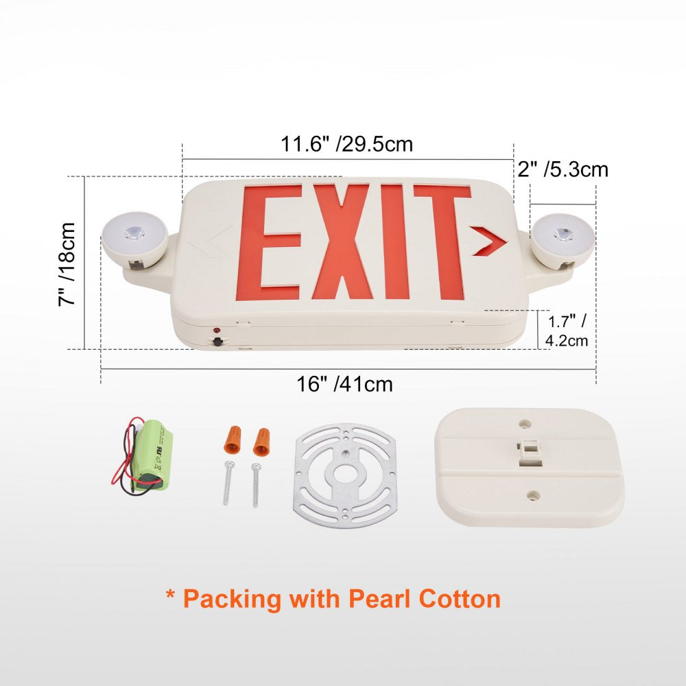 VEVOR LED Exit Sign with Emergency Lights, Two LED Adjustable Heads Emergency Exit Light with Battery Backup, Combo Red Letter Fire Exit Lighting, Commercial Exit Signs