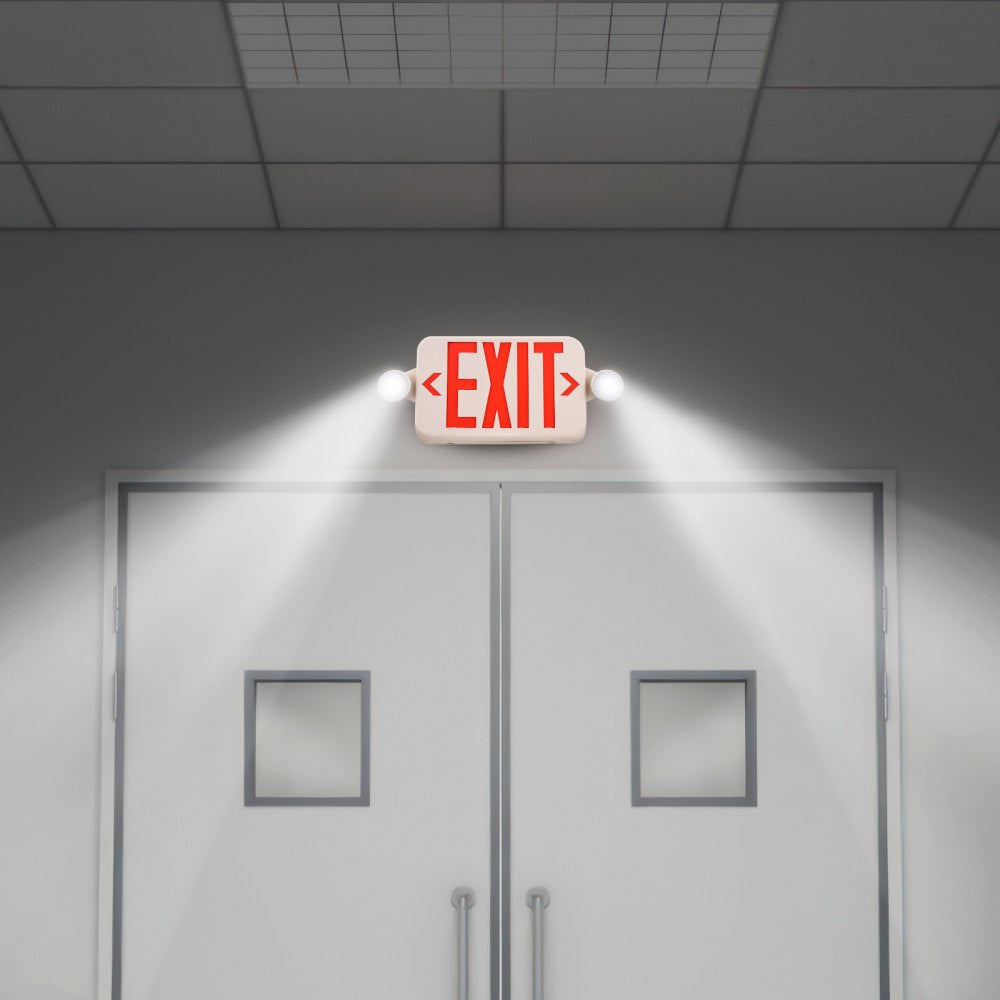 VEVOR LED Exit Sign with Emergency Lights, Two LED Adjustable Heads Emergency Exit Light with Battery Backup, Combo Red Letter Fire Exit Lighting, Commercial Exit Signs