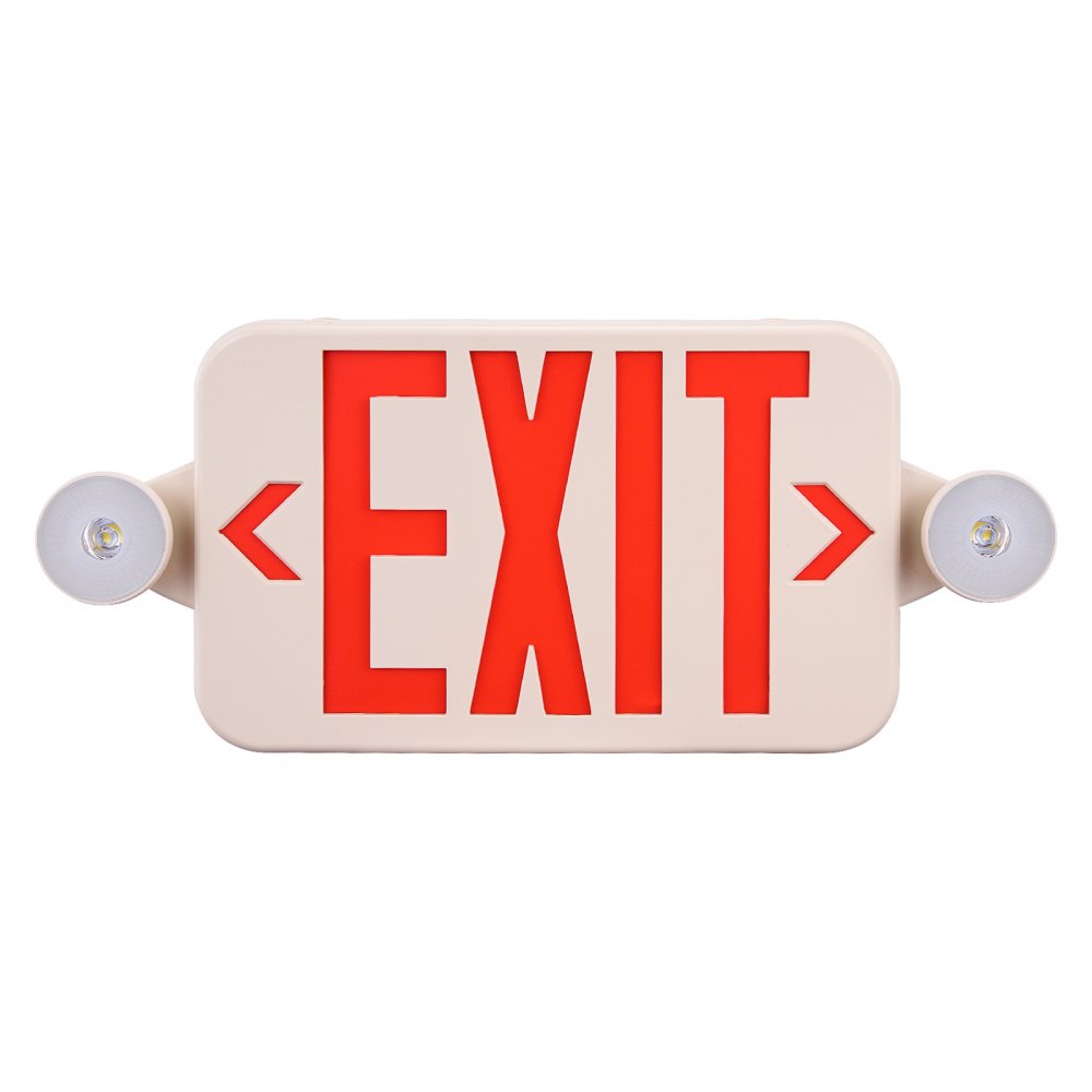 VEVOR LED Exit Sign with Emergency Lights, Two LED Adjustable Heads Emergency Exit Light with Battery Backup, Combo Red Letter Fire Exit Lighting, Commercial Exit Signs