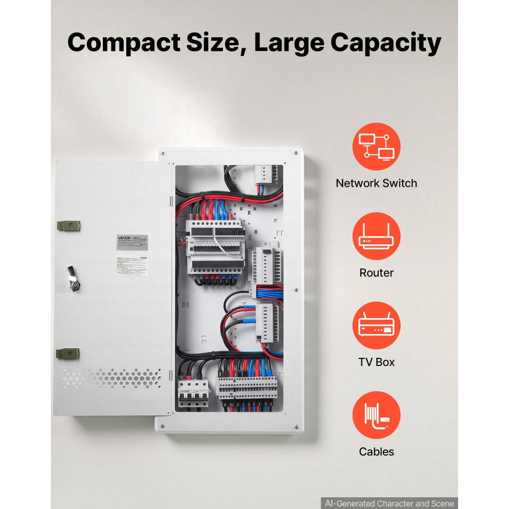 VEVOR Structured Media Enclosure 28-Inch Wiring Cabinet with Hinged Cover, In Wall Cable Management Network Box, Cold-Rolled Steel, Recessed Electrical Multi-Media Cabinet, Flush or Surface Mount