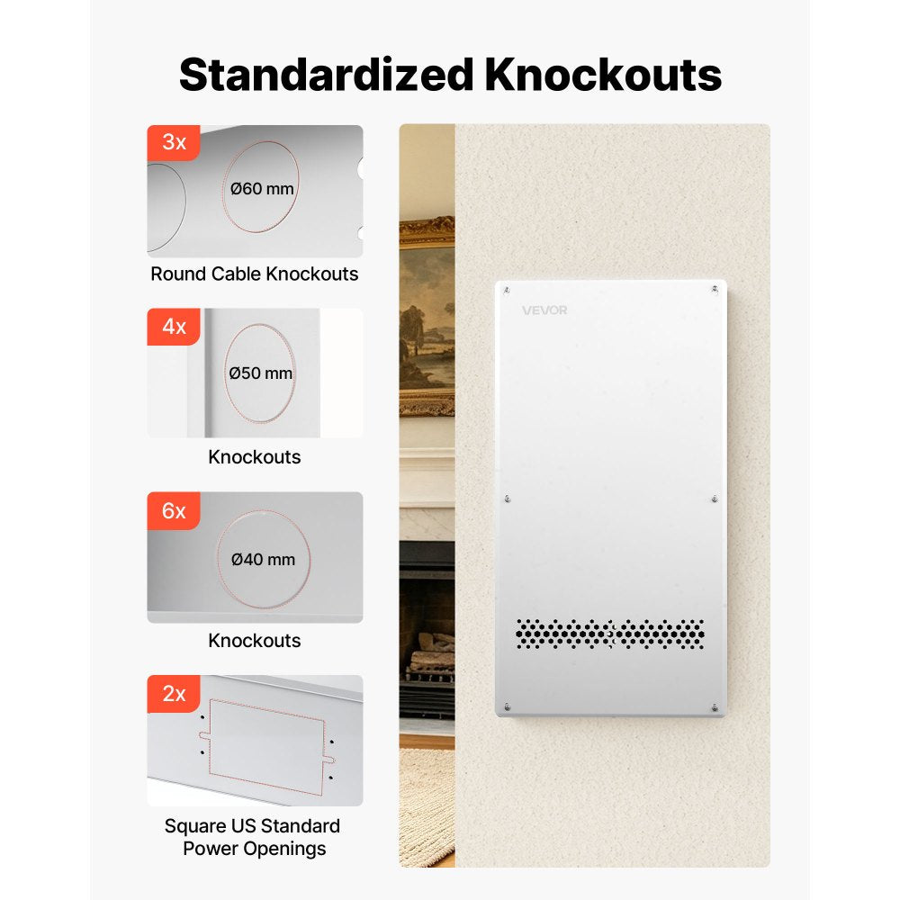 VEVOR Structured Media Enclosure 28-Inch In-Wall Box with Screw-On Cover, Cable Management Network Box, Cold-Rolled Steel, Recessed Electrical Wiring Cabinet, with Knockouts, Flush or Surface Mount
