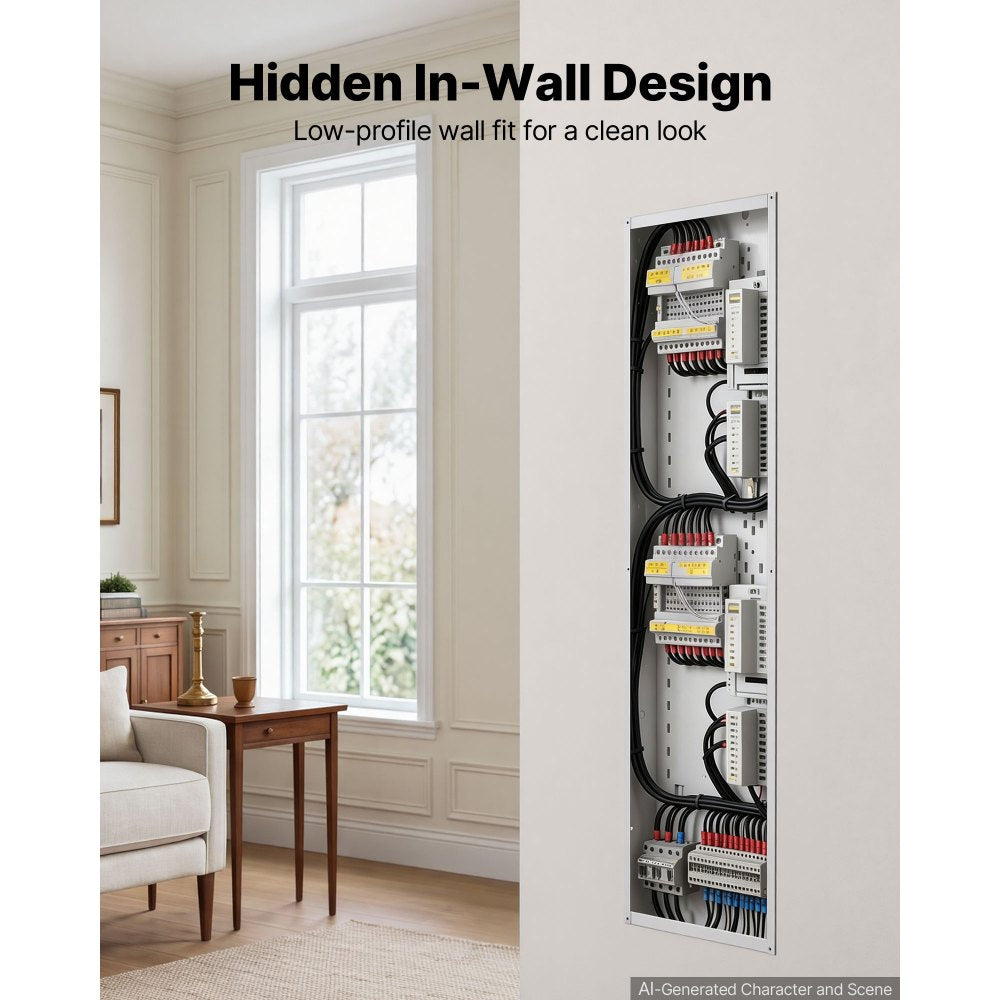 VEVOR Structured Media Enclosure 42-Inch In-Wall Box with Screw-On Cover, Cable Management Network Box, Cold-Rolled Steel, Recessed Electrical Wiring Cabinet, with Knockouts, Flush or Surface Mount